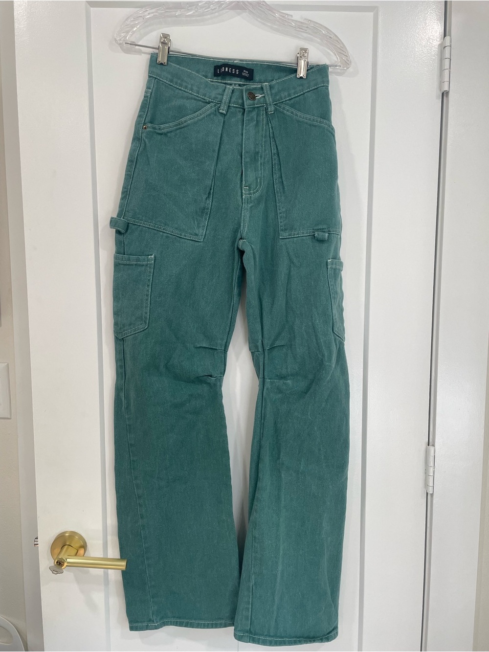 Lioness Miami Vice Green Wide Leg Cargo Carpenter Jean Pants US 0 xxs